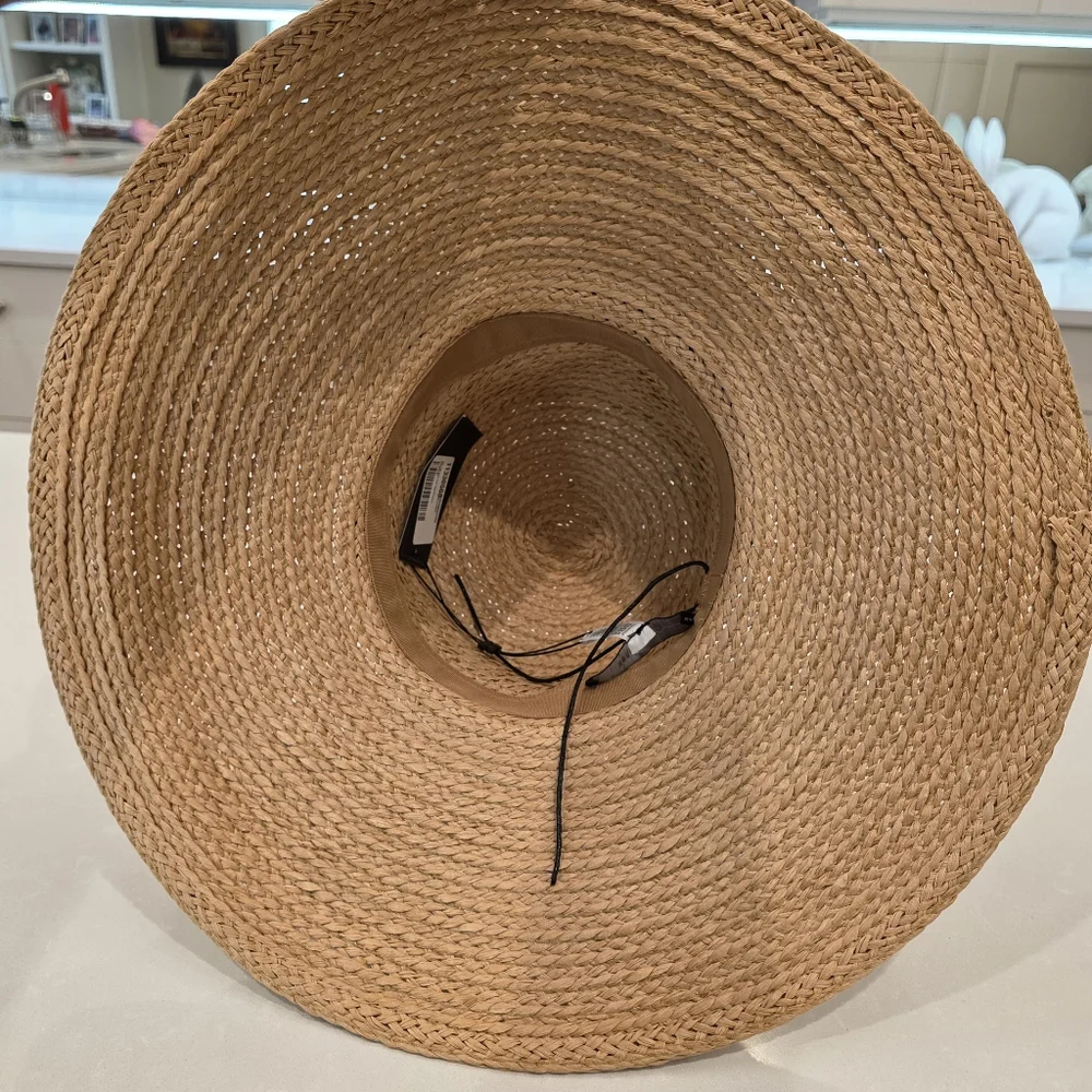 BCBGMaxAzria Tan and Black Wide Brim  Straw Hat - Picture 9 of 11
